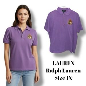 LAUREN Ralph Lauren Top Polo Purple Sleeve Shirt LOGO Crest Women’s Plus 1X